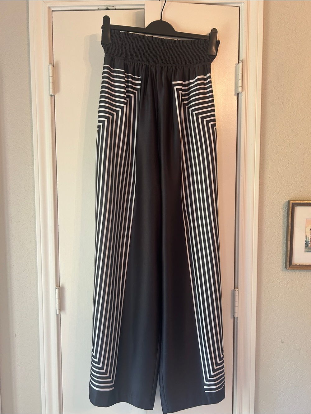 Hutch Black Wide-Leg Pants with White Geometric Stripes